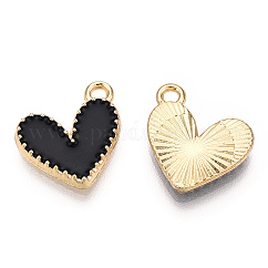 Legierung Emaille Anhänger / charms, Cadmiumfrei und Nickel frei und Bleifrei, Licht Gold, Herz Charme, Schwarz, 14x13.5x2 mm, Bohrung: 1.5 mm