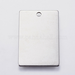 Colgantes de acero inoxidable 201 resistentes al deslustre, Rectángulo, estampar etiqueta en blanco, color acero inoxidable, 30x20x1mm, agujero: 2.5 mm