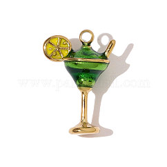 Colgantes de esmalte de acero inoxidable 304, encanto de martini, revestimiento de iones (ip), real 18k chapado en oro, verde, 16x11mm