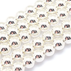 Chapelets de perles en hématite synthétique sans magnétiques, grade AAA, Plaqué longue durée, ronde, Plaqué Argent, 4mm, Trou: 1mm, Environ 105 pcs/chapelet, 15.7 pouce (40 cm)
