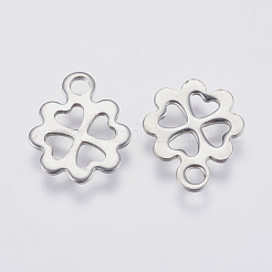 変色しにくい201ステンレススチールチャーム  切り取る  中空クローバー  ステンレス鋼色  12x10x0.8mm  穴：2mm&nbsp;STAS-F139-020P