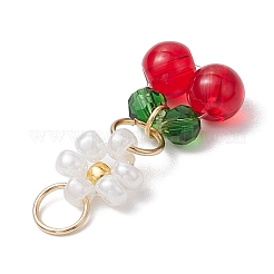 ガラスチャーム  金色の304ステンレススチールの留め具とシードビーズ付き  花のチャーム  ミックスカラー  30x12x6mm  穴：4.5mm&nbsp;PALLOY-JF02934