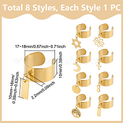 8 stücke 8 arten 304 edelstahl offene manschette finger ring&nbsp;RJEW-UN00034
