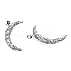 真鍮マイクロパヴェクリアキュービックジルコニアペンダント  ニッケルフリー  ムーン  プラチナメッキ  40x21.5x4mm  穴：3x4mm&nbsp;KK-N227-140P