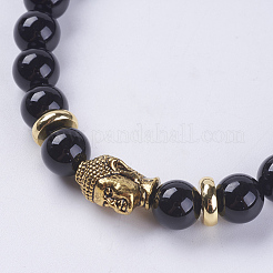 Braccialetti elastici in perline di agata nera tinte e riscaldate naturali&nbsp;BJEW-E325-D30