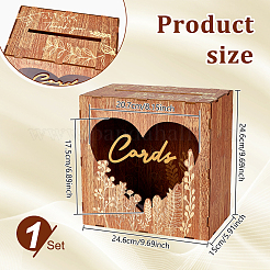 Scatole per biglietti di nozze in legno con finestra a forma di cuore e fessura&nbsp;CON-WH0110-67