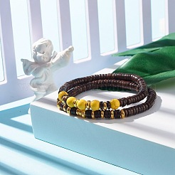 2 pièces 2 styles turquoise synthétique (teint) et ensembles de bracelets extensibles en noix de coco naturelle&nbsp;BJEW-JB07627