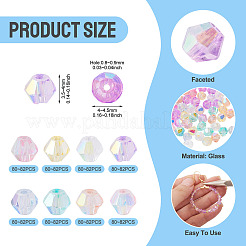 16 brins 8 brins de perles de verre transparentes de couleurs&nbsp;EGLA-TA0013-48