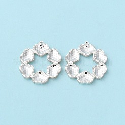 925スターリングシルバーペンダント  ハートのチャームが付いた花  銀  16x14x1.3mm  穴：0.6mm&nbsp;STER-C004-01S