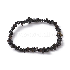 天然黒曜石チップビーズストレッチブレスレット女性用  内径：2-1/4~2-1/2インチ（50~52mm）&nbsp;BJEW-JB10046-12