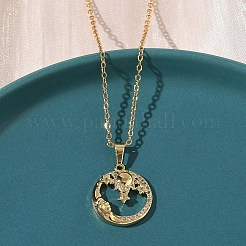 Женские цепочки из нержавеющей стали 304 с подвеской в виде луны и солнца из латуни с микропаве из прозрачных кубических цирконий NJEW-D341-05G