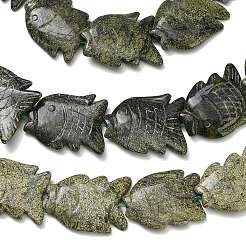 天然の蛇紋岩のような緑色のレースストーンビーズの連  魚  46.5~50x33.5~35x8.5~10.5mm  穴：1.5mm  約9個/連  15.16~15.75''（38.5~40センチメートル）&nbsp;GG-CBACC04-01