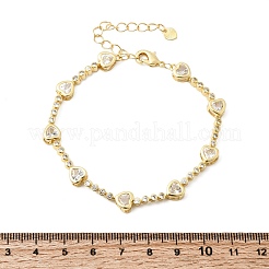 Pulseras de eslabones de latón con micro circonitas cúbicas en forma de corazón para mujer.&nbsp;BJEW-A164-01G-01