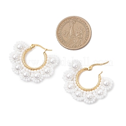 Серьги-кольца с цветком из ракушечного жемчуга&nbsp;EJEW-MZ00662-01