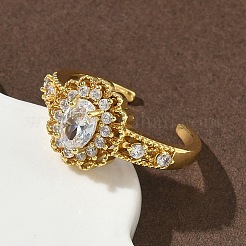 Anillos abiertos de latón con micro pavé de circonita cúbica&nbsp;RJEW-C163-19G