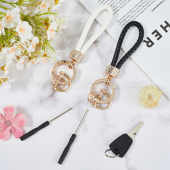 2 шт. 2 цвета ПУ кожа и сплав плетеный брелок со стразами KEYC-CL0001-16