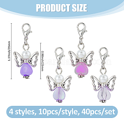 40 pièce 4 styles de décoration de pendentif en perles de verre et acrylique d'ange&nbsp;HJEW-FH00075