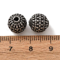 304ステンレススチールビーズ  光沢のある  ドット柄とラウンド  アンティークシルバー  9.5x10mm  穴：2mm&nbsp;SA-CBAFBAB-09AS-C