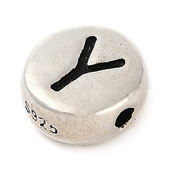 925 flache runde Sterlingsilberperlen mit Buchstaben&nbsp;LS-STER-G044-01AS-Y