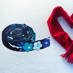 ベルベットの手作り花刺繍レースリボン  DIYクラフト用  縫製装飾  ダークブルー  5/8インチ（16mm）&nbsp;SRIB-WH0011-077A