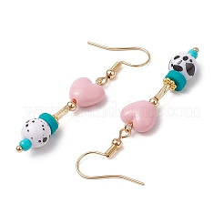 アクリルダングルピアス  304ステンレススチールピアスフック付き  ハート  ゴールドカラー  52x10mm&nbsp;EJEW-JE06282