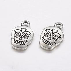 Jour férié mexique des pendentifs en métal allié de style de crâne de sucre mort crâne&nbsp;X-TIBEP-21061-AS-FF
