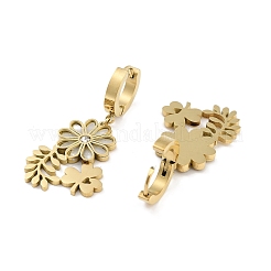 Серьги-подвески в виде ракушек из нержавеющей стали 304 с клевером и цветком слева и справа&nbsp;EJEW-L283-068G