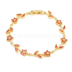 Bracelets en laiton pavé de zirconiums cubiques à maillons en forme de fleur pour femmes&nbsp;KK-CBA68DA-14G-01