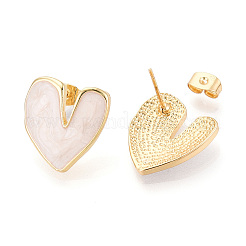 Серьги-гвоздики из латуни в форме сердца EJEW-V011-07G-03