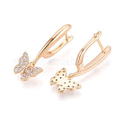 Серьги-кольца-бабочки из латуни с микропаве и прозрачным фианитом EJEW-T048-28G