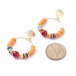 Natürliche Mashan-Jade & Fimo-Perlen mit großen Ring-Ohrsteckern&nbsp;EJEW-TA00075-02