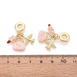 Европейские подвески-шармы из латуни с микропаве из прозрачных кубических цирконий и эмали KK-T079-81G