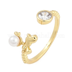 Кольца-манжеты из латуни с микропаве из кубического циркония для женщин в виде дельфина&nbsp;RJEW-K240-10G