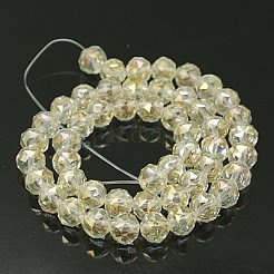 電気メッキガラスビーズセット  フルパール光沢メッキ  多面カット  ラウンド  淡黄色  8mm  穴：1mm&nbsp;EGLA-J015-8mm-WLS14