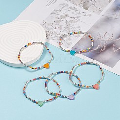 Bracciale elasticizzato da donna con perline a cuore in conchiglia naturale e vetro&nbsp;BJEW-JB08272
