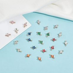 透明ガラスリンクコネクター  真鍮パーツ  多面カット  菱形  ライトゴールド  ミックスカラー  11x7x4mm  穴：1mm  辺の長さ：5mm  8色  4個/カラー  32個/箱&nbsp;GLAA-CA0001-08
