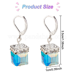 3 paire de boucles d'oreilles pendantes à levier en forme de cube en verre brillant de 3 couleurs&nbsp;EJEW-AN0002-81