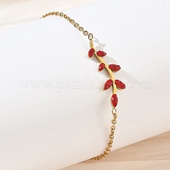 Bracciali a maglie a foglia in acciaio inossidabile 304 con strass&nbsp;SA-CBA5F76-03G