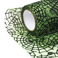 ハロウィンデコメッシュリボン  チュール生地  DIYクラフトギフト包装用  ホームパーティーの壁の装飾  蜘蛛と蜘蛛の巣の模様  ライムグリーン  5-1/8インチ（129mm）  /ロール10ヤード（9.14メートル/ロール）&nbsp;OCOR-H108-03B
