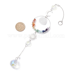 Латунное кольцо и чакра из натуральных смешанных драгоценных камней HJEW-JM04487