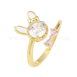 Женские кольца-манжеты с зайчиками и бантами из латуни с микропаве из кубических цирконий&nbsp;RJEW-A088-10G