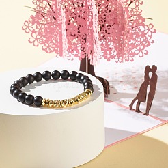 Set di bracciali elasticizzati in pietra lavica naturale e pietra nera sintetica ed ematite non magnetica con perline rotonde&nbsp;BJEW-JB06971