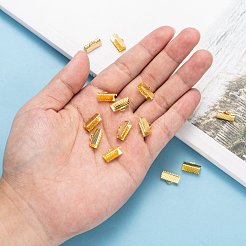 アイアン製カシメリボン止めエンドパーツ  ゴールドカラー  7x13mm  穴：2mm&nbsp;E005Y-G