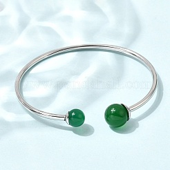 Bracelets torque en acier inoxydable 304 et pierres précieuses naturelles&nbsp;BJEW-H644-10P