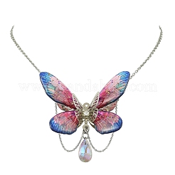 Collier pendentif papillon 3D en résine époxy bicolore et acier inoxydable 304 pour femme (3 pièce).&nbsp;NJEW-TA00237