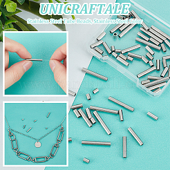 72個6スタイル304ステンレススチールチューブビーズ  ステンレス鋼色  4~25x3mm  穴：2mm  12個/スタイル&nbsp;STAS-UN0053-13