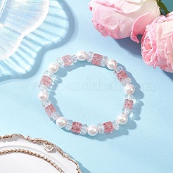 3 bracciale elastico in vetro craquelé e perle di conchiglia&nbsp;BJEW-JB12384