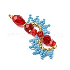 ガラスシードビーズのアークペンダント  ガラスとループ付き  レッド  55.5x31.5x8mm  穴：2.5mm&nbsp;PALLOY-MZ00515-02