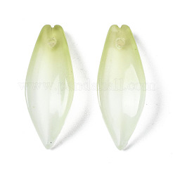 透明スプレー塗装ガラスペンダント  模造ヒスイのペンダント  ツートン  葉  オリーブ  21.5x8x5mm  穴：1.2mm&nbsp;GGLA-S054-015F-02
