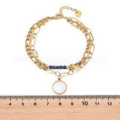 Pulseras bohemias de doble capa con cadena de acero inoxidable 304 y cuentas de lapislázuli natural.&nbsp;BJEW-C150-01A-G